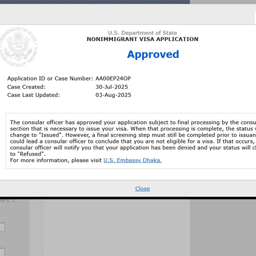 Successful applicant PARVIN AKTER